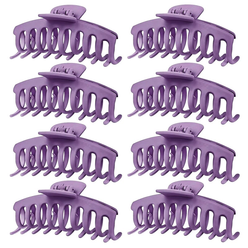 TOCESS Hair Claw Clips for Women - 8PK Large Neutral Matte Jumbo Hair Clips for Thick, Thin, Long, Short, Curly Hair Girls, Big Jaw Clip Set for Daily Use (Violet Purple) - Image 1